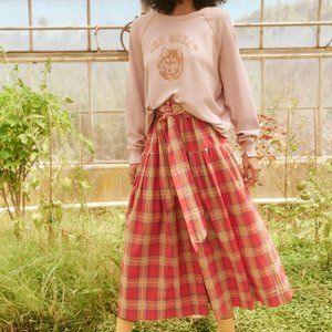 THE GREAT. Pink and Yellow Plaid Maxi Skirt